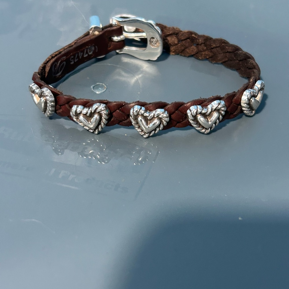 Brighton Roped Heart Braid Bandit Bracelet Leather Silver Tone Buckle Bracelet